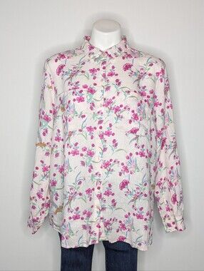 Charter Club White Purple Long Sleeve Linen Button Up XL